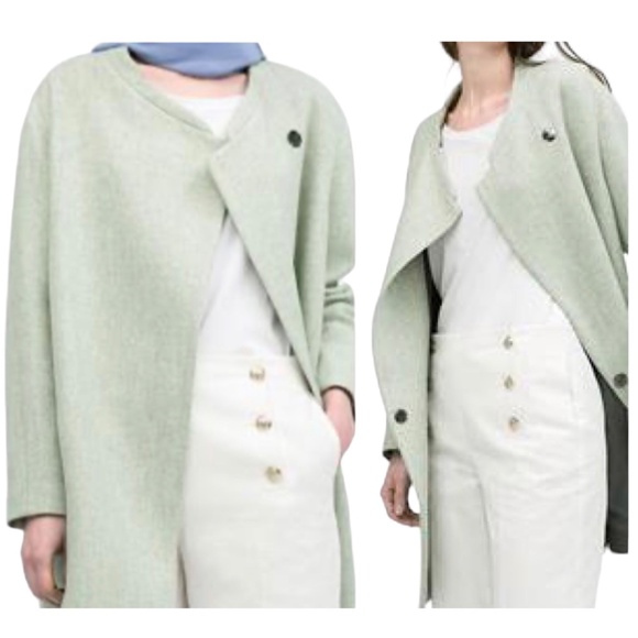 Zara Wool Blend Snap Closure Straight Cut Coat Seafoam Green Size Medium - Picture 1 of 16